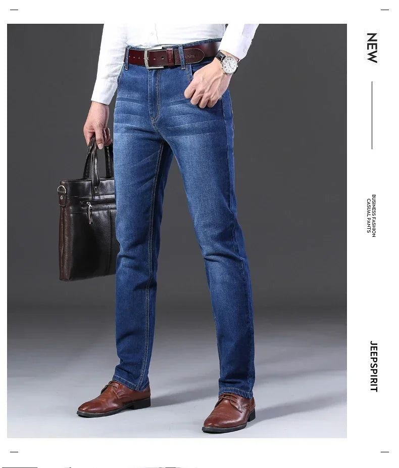 Classic Black Men's Jeans Straight Leg Baggy Plus Size Pants Wear Comfortable Dark Pants Thin Pants for Dad Gift Dad Pants