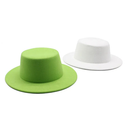 Autumn Winter Kids Felted Fedoras Hats for Boys Girls Solid Imitation Woolen Flat top Jazz Caps Childs Formal Dress Hats