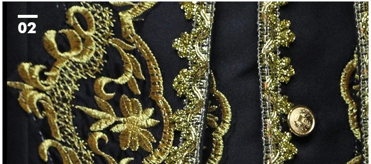 European Gold-encrusted Vintage Court Tuxedo Men's Stand-up Collar Embroidered Suit Three-piece Set  Opera House, Stage Costumes