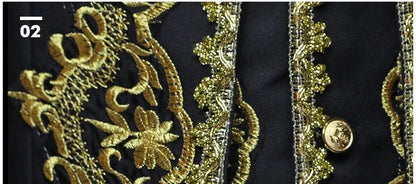 European Gold-encrusted Vintage Court Tuxedo Men's Stand-up Collar Embroidered Suit Three-piece Set  Opera House, Stage Costumes