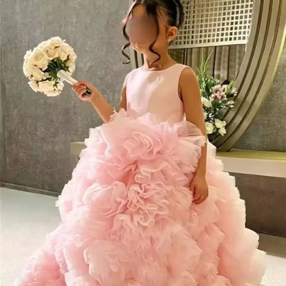 Flower Girl DressesLuxury White Ivory Flower Flower Girl Dresses Pearls Dubai Kids Princess Birthday Wedding Party Children Holi