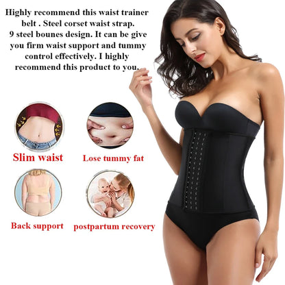Waist Trainer corset Latex Women Plus Size Waist Cinchers Body Shaper Tummy Control  Fajas Colombianas with Hooks Slimming Belt