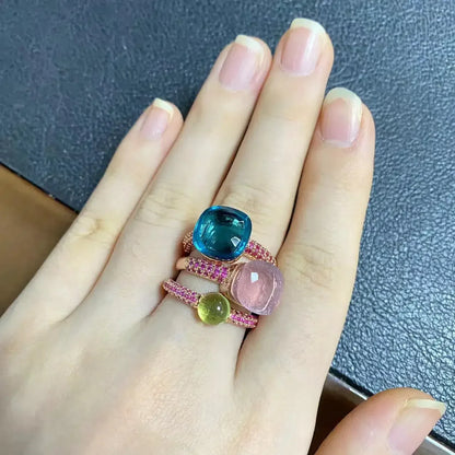 3Pcs/Set Nudo Ring Stacking Set for Women Mix Color Candy Crystal Inlay Zircon Amethyst Blue Topaz Round Jewelry Gift