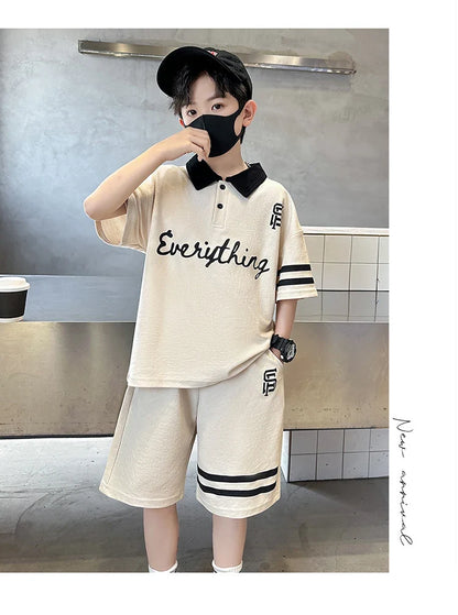 Kids Luxury Clothing Cotton Pique Fabric T-shirt Shorts Summer Outfit Set for Tweens Boys High Quality Polo Suit Child 5-14 Y