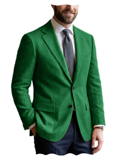 Men's Linen Blazer Notched Lapel 2 Button Slim Fit Suit Jacket Lightweight Breathable Men Business Wedding Party for Spring