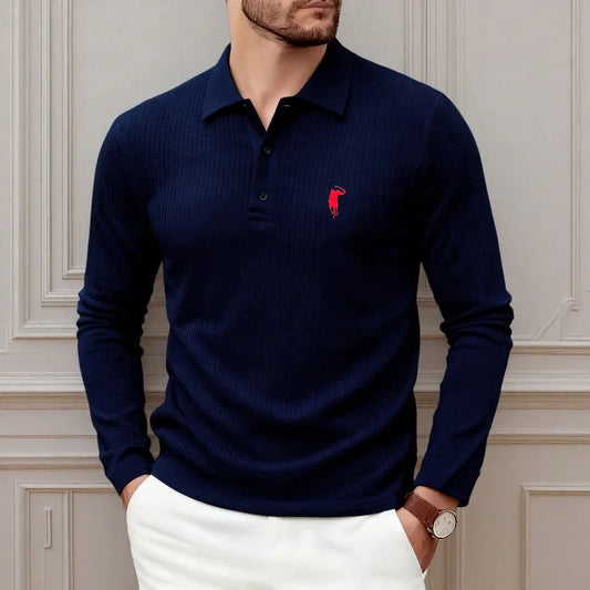 Luxury brand polo shirt long sleeved embroidered design men's top 2025 autumn new comfortable breathable business casual T-shirt