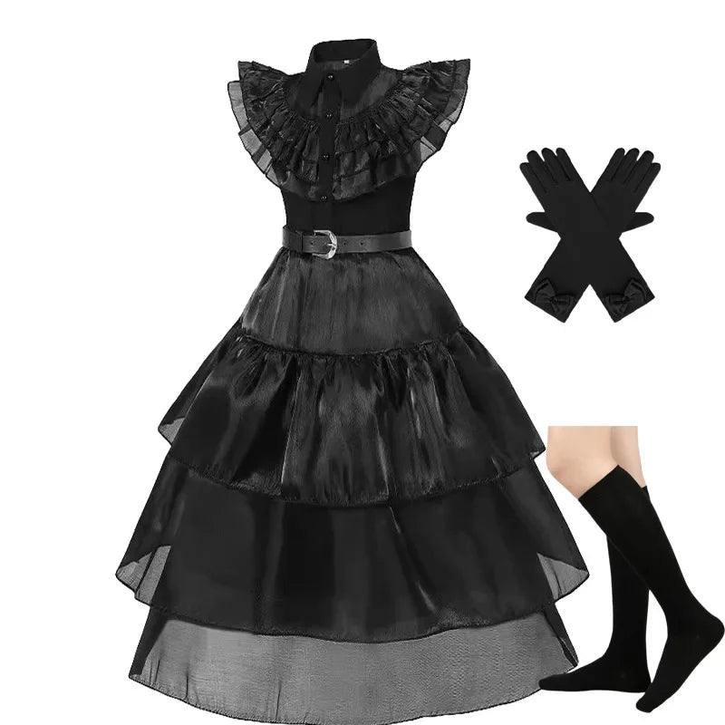 Girls Halloween Cosplay Costume Black Gothic Clothes Costume Kids Carnival Fancy Dress Up