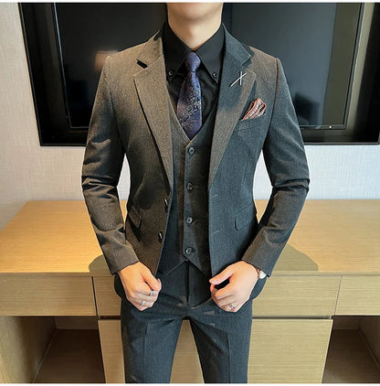 2026 High Quality (Suit + Vest + Trousers) Stylish and Handsome Casual Wedding Suit Business Suit Three-Piece Genuine