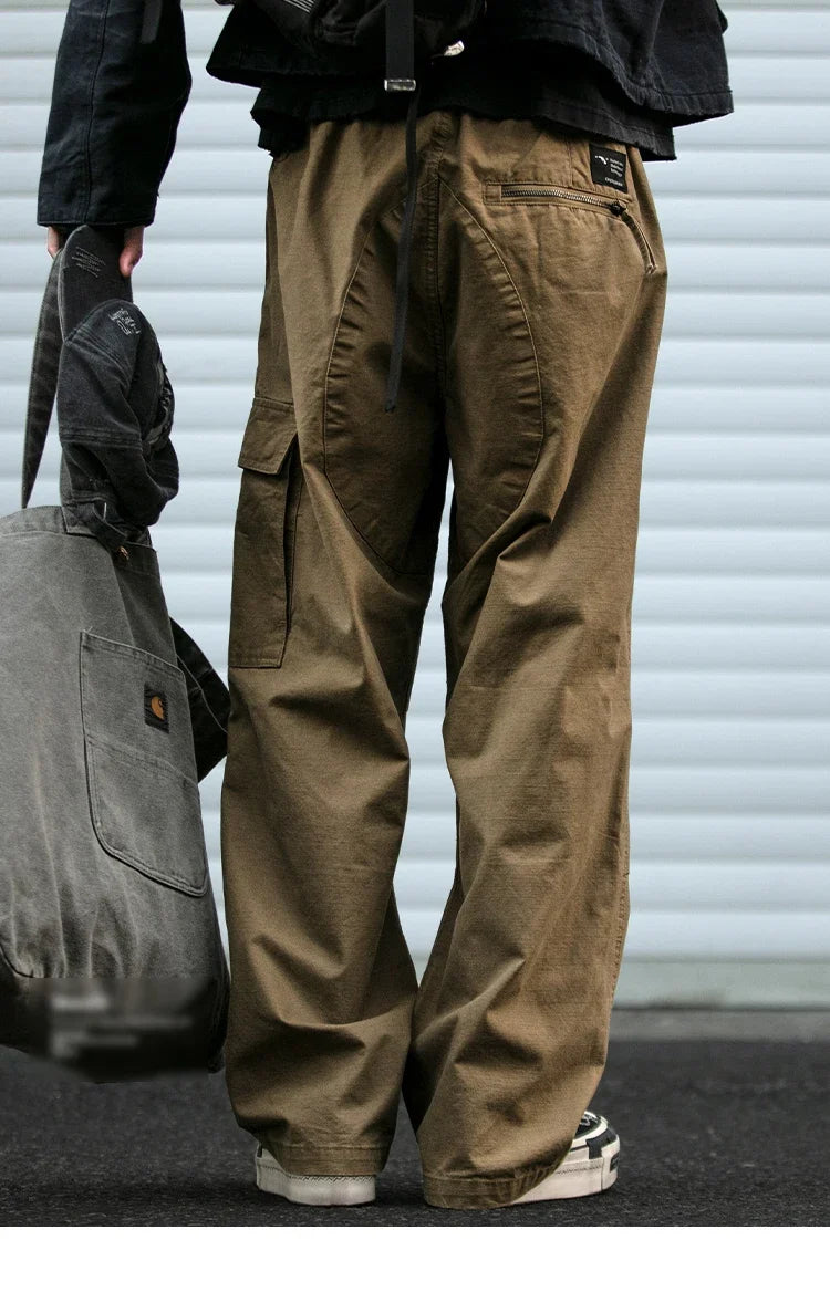 American Tactical Cargo Pants Men Heavyweight Cotton Loose Fit Straight Leg Camouflage Vintage Washed Outdoor Streetwear Premium