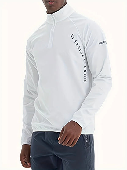 Men's sports long sleeved half zip top, quick drying running T-shirt, sports training jacket, breathable elastic fabric, mo