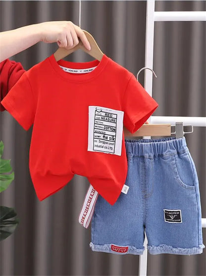 New Baby Summer Clothing Toddler Children Boy Short Sleeve Causal Letter T-shirt Pants Fashion Infant Clothes 2pcs/Set Tracksuit