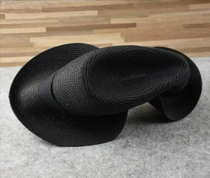 Unisex Panama Straw Hat Wide Brim Summer Beach Sun Protection Fedora Style - Sizes 55-57/58-60/61-64cm (Large/Plus)"