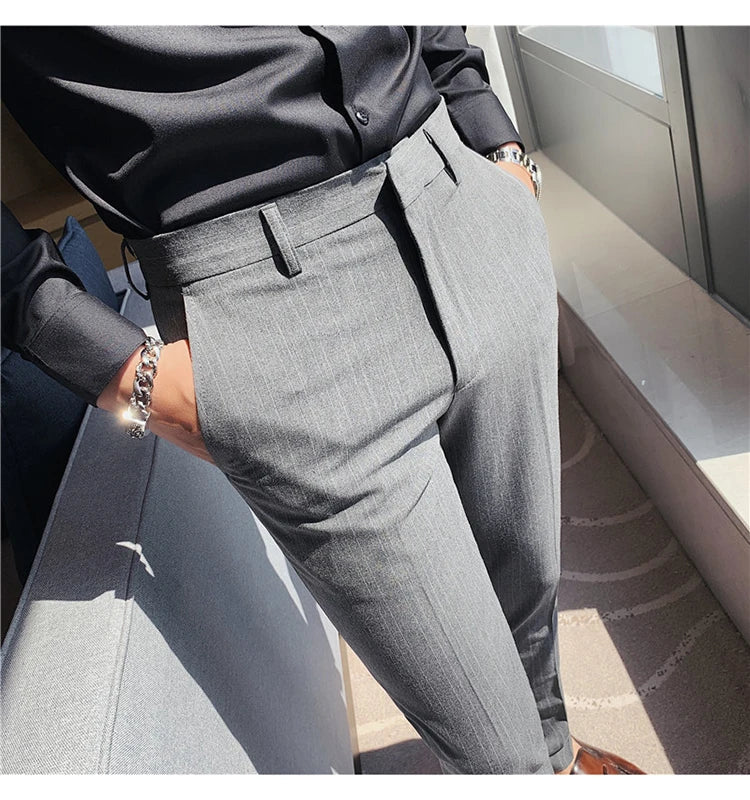 Plus Size 40 42 Spring Summer Double Line Stripe Suit Pants Men Clothing 2022 Korean Slim Fit Business Formal Wear Office Pants