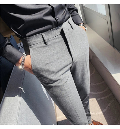 Plus Size 40 42 Spring Summer Double Line Stripe Suit Pants Men Clothing 2022 Korean Slim Fit Business Formal Wear Office Pants