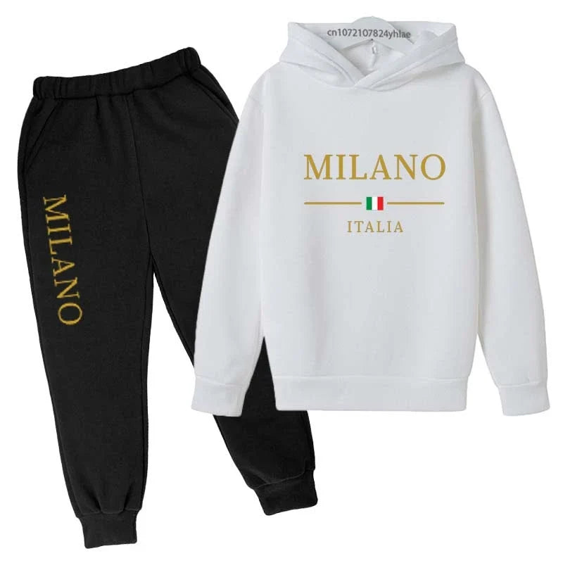 Kids Fashion Brand Letter Print 2pcs Pullover Hoodie+Pants Tracksuits 2-13 Years Boys Girls Casual Outfits Children Clothes Sets