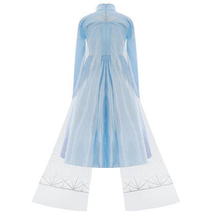 Elsa Costume for Girl Birthday Party Blue Long Sleeve Carnival Clothing Kids Princess Dress for Girls