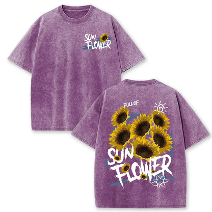 Lift Is Good Beautiful Sunflower Print Washed T Shirts Women Soft Cotton T-Shirt Street Creative Short Sleeve Summer Casual Tops