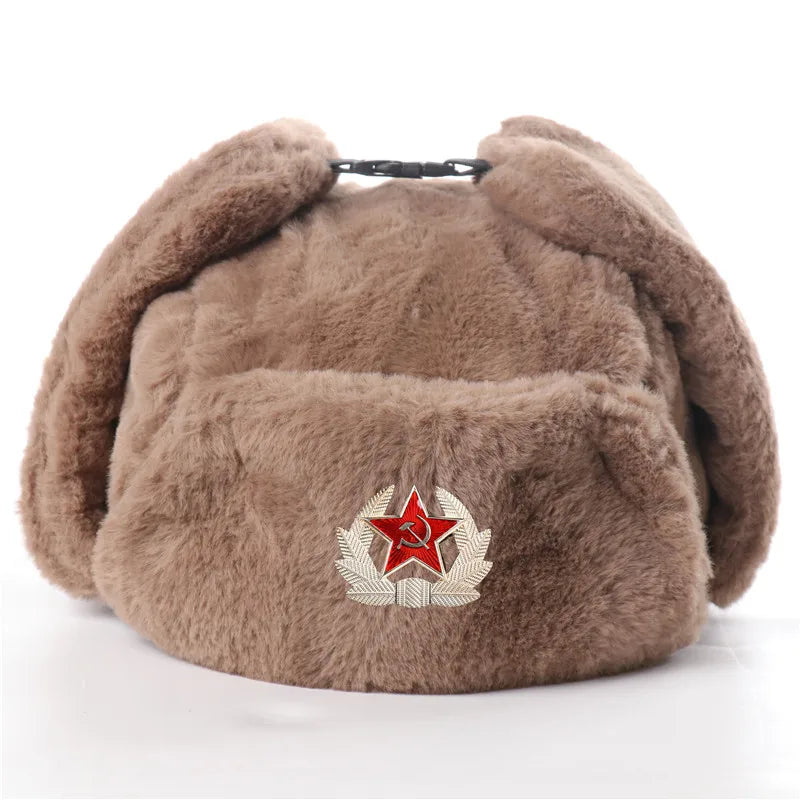 Trooper Hat with Emblem Earflap gorro ruso sovietico  winter hat Thick Warm Winter Outdoor Cap for Men Women Hiking Skiing