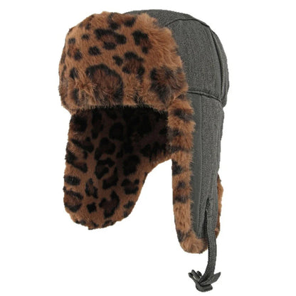 Bomber Hat Men Women Thick Warm Winter Hat Leopard Fur Earflap Cap Male Female Russian Hat Windproof Snow Ski Trapper Cap