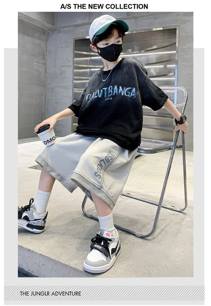 Summer Boys Top and Bottom Tracksuit Set Kids Casual Clothing Set Tweens Child Causal Streetwear Outfits Teenager Luxury Clothes