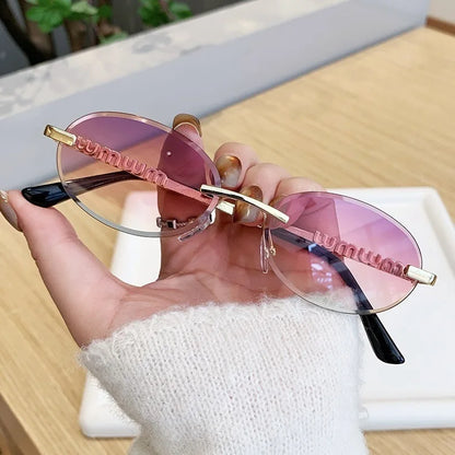 New Oval Rimless Sunglasses Women Luxury Fashion Narrow Sun Glasses Shades Trendy Elegant Diamond Eyewear Lentes De Sol Mujer