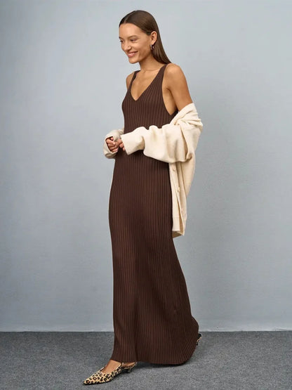 Women's Sleeveless Knitted Dress Strap Summer Fashion Wide Shoulder Inner Long Skirt Slim Fit Casual Dresses