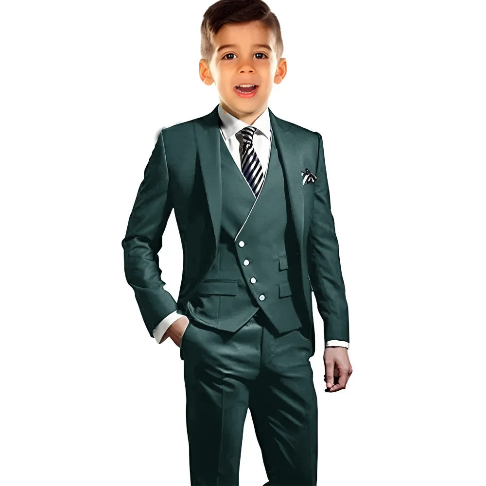 Boys Elegant Peak Lapel Suit Set 3 Pieces Birthday Party Outfit,Autumn Long Sleeve Tuxedo Wedding Guest Clothes,Plus Size Suits