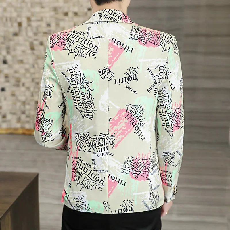2022 New Fashion Print Suit Jacket Men's Slim Fit Casual Blazers Streetwear Social Club Prom Formal Party Suit Coats Hommes