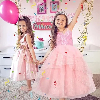 Movie Good Witch Costume Kids Pink Dress With Crown Magic Wand And Gloves For Girls Evil Halloween Birthday Party Prom Outfits