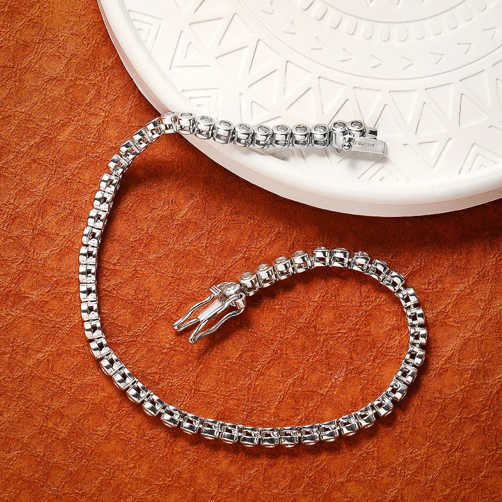 GRA Certified 2mm Moissanite Tennis Bracelet for Women Man 925 Sterling Silver Plated 18k Gold Round Bubble Diamond Bracelets