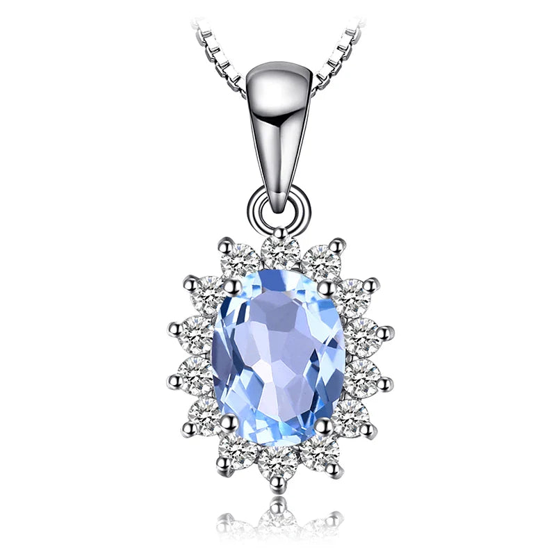 Princess Diana Created Blue Sapphire Ruby Simulated Emerald 925 Sterling Silver Pendant Necklace Women No Chain