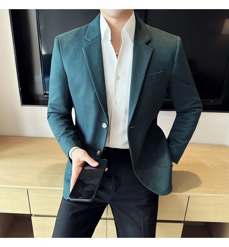 Autumn  Winter New Fine Striped Woolen Suit Jacket Men Casual Business Slim Fit Party Dress Formal Wedding Fashion Suit Coat