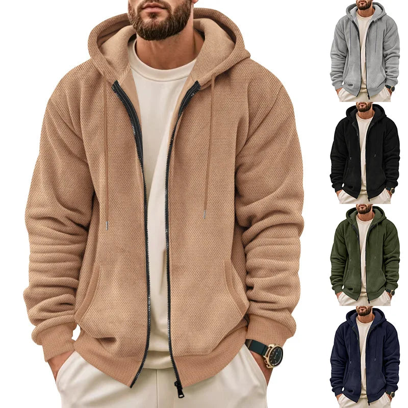 New Men's Sweater Coat Fall Winter New Composite Velvet Zipper Cardigan Casual Hooded Sweatshirt Sweater Fashion Men's Clothing