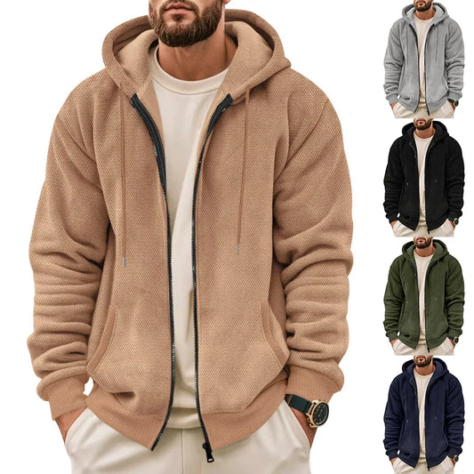 New Men's Sweater Coat Fall Winter New Composite Velvet Zipper Cardigan Casual Hooded Sweatshirt Sweater Fashion Men's Clothing
