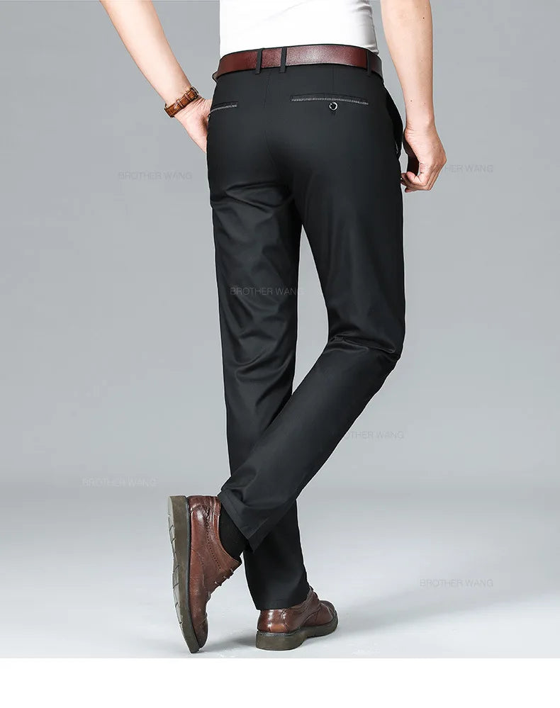 Bamboo Fiber Summer Casual Pants Men's Ultra-thin Iron-free Anti-wrinkle Loose Business Straight Elastic Trousers Brand Clothing