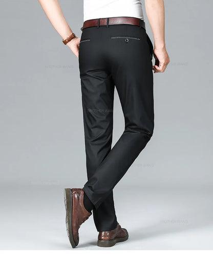 Bamboo Fiber Summer Casual Pants Men's Ultra-thin Iron-free Anti-wrinkle Loose Business Straight Elastic Trousers Brand Clothing