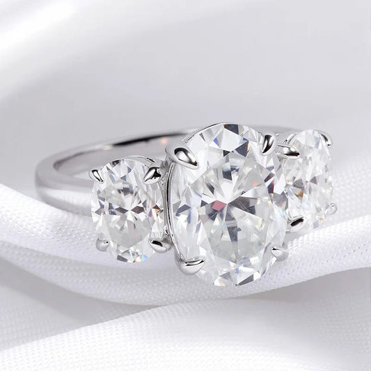 Certified 2CT 4CT Oval Cut All Moissanite Rings for Women Bride Wedding Bands Lab Diamond Gift 100% 925 Sterling Silver