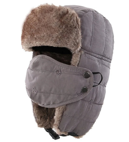 Men's Warm Chunky Trapper Hat Removable Windproof Winter Russian Hats with Mask Ushanka Hat