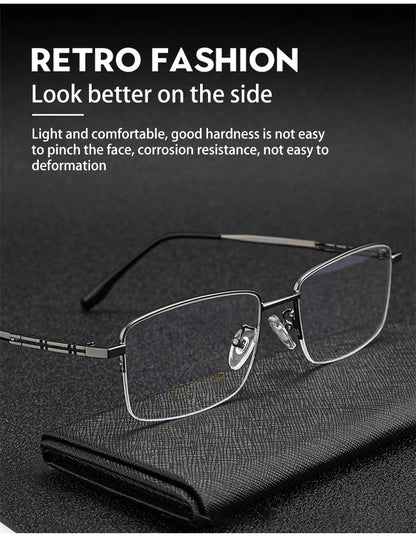 Pure Titanium Business Men's Half-rim Reading Glasses Men Fashion Simple Design Anti-blue Light Prescription Glasses 1052