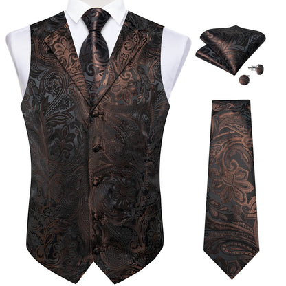 Men's Suit Vest Neck Tie Set Black Paisley Waistcoat for Wedding Party Tuxedo Suits Luxury Sleeveless Jacket DiBanGu