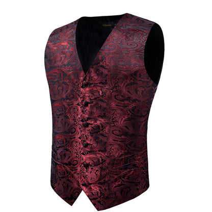 Suit Vest for Men Wedding Party Silk Waistcoat Bow Tie Handkerchief Cufflinks Tuxedo Gilet Men Clothing Wholesale