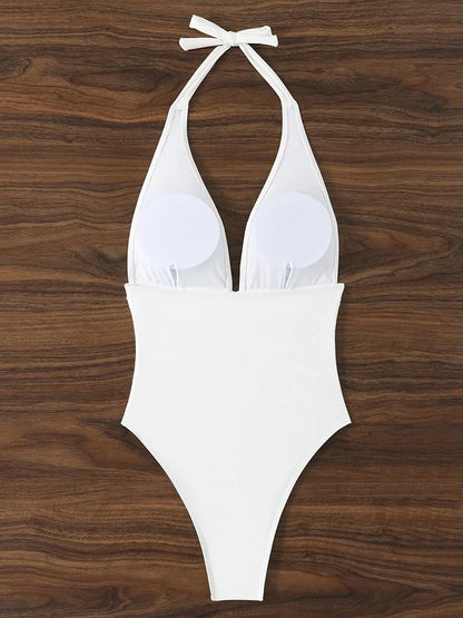 Halter Top Bathing Suit Woman Swimsuits One Piece Swimwear Women's  2026 Trend V Neck Beachwear Female Monokini Summer Bodysuit