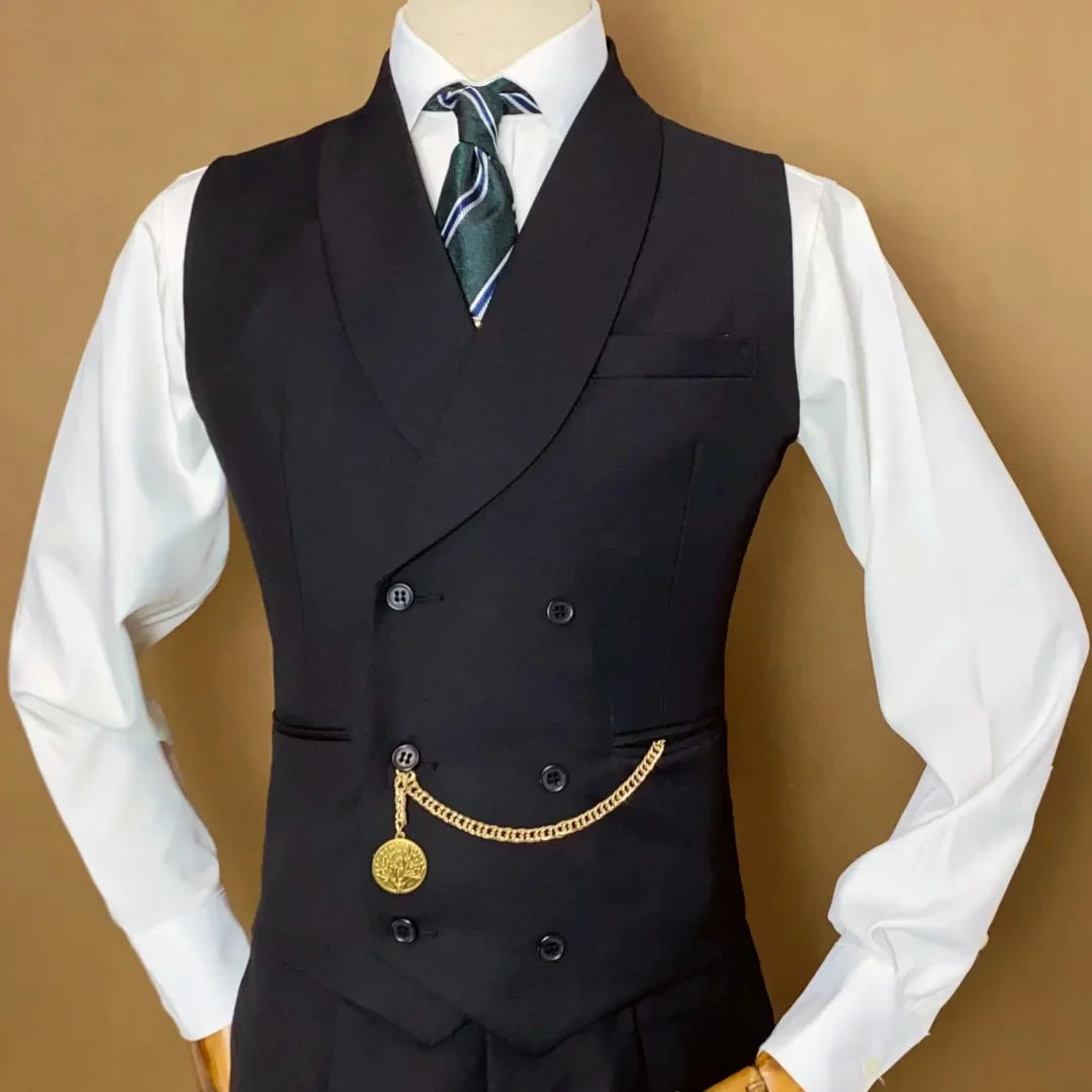Men Vest Black With Lapel Solid Double Breasted Waistcoat For Wedding Business Party Work Office Casual Daily Men Suit Vest
