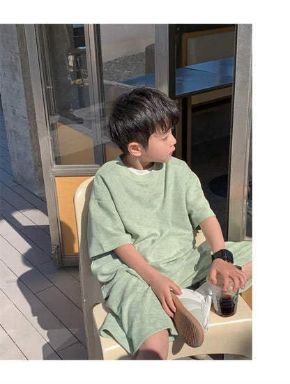 Boys Clothing Set 2024 Korean Loose Shirts+shorts 2pcs/set Sport Suits for Kids Teenager Tracksuits Casual Baby Outfits Clothes