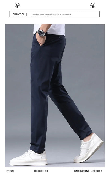 Summer New Stretch Soft Suit Pants Men Thin Fashion Business Elastic Waist Korean Slim Brand Clothes Casual Formal Trousers Male