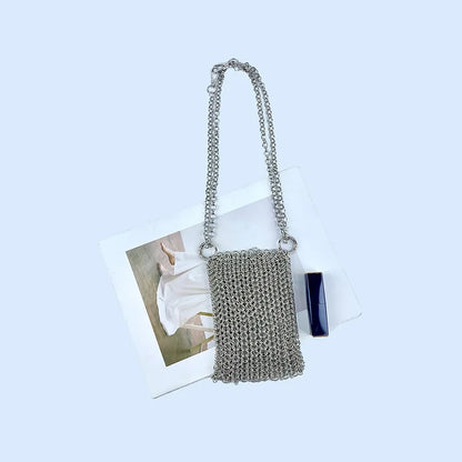 Metallic Hauberk Shoulder Bag Woven Ring Tote Chain Mail Designer Purses and Handbags Handmade Hollow Crossbody Bags for Women