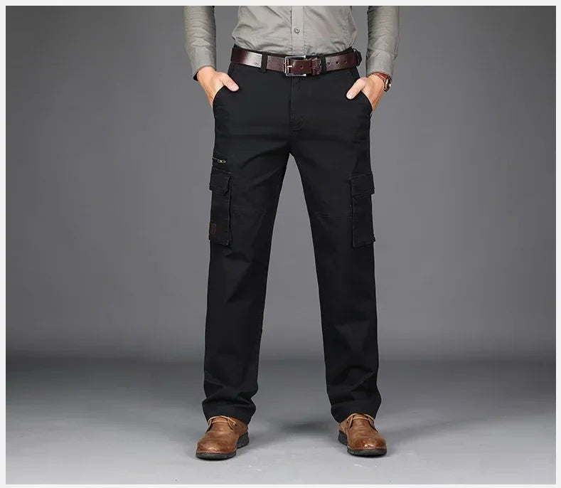 2026 New in Men's Pants Straight Leg Cotton Cargo Trouser Male Stretch Autumn Zipper Multi Pocket Classic Casual Work Wear Army