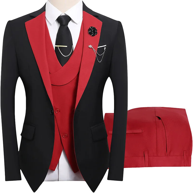 2026 men's dark green three piece suit, (Chinese size) slim fit jacket with vest and pants, wedding party set.