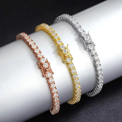 Hidden Spring Buckle Full Moissanite Tennis Bracelet D Color 2/2.5/3/4/5mm Lab Diamond Link Bracelets For Women Man Gift