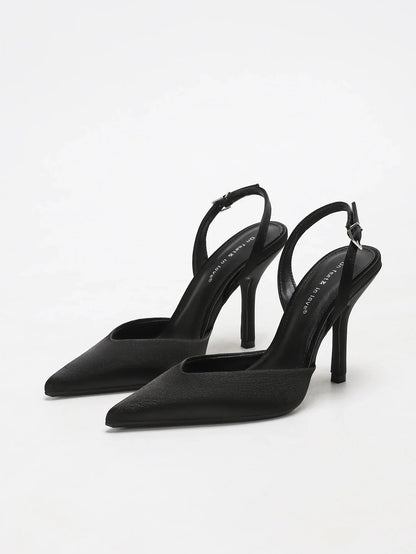 Women's Ivory Satin Pointed-Toe Slingback Heeled Sandals